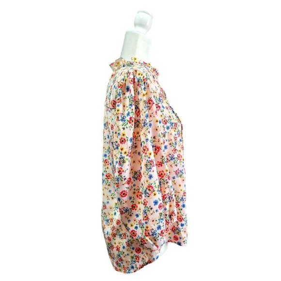 Nanette Lepore baby pink floral peasant button down ballon 3/4 sleeve top size M - Picture 4 of 7